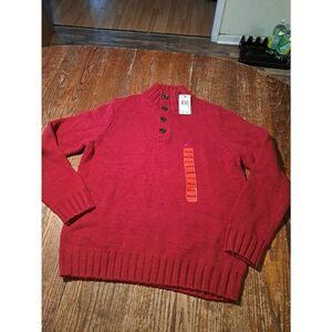 New Nautica Mens Medium Red Wool Blend Knit Quarter Button Pullover Sweater NWT
